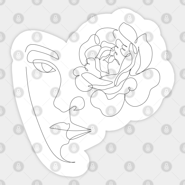 Line Art Woman with peony Sticker by OneLinePrint
